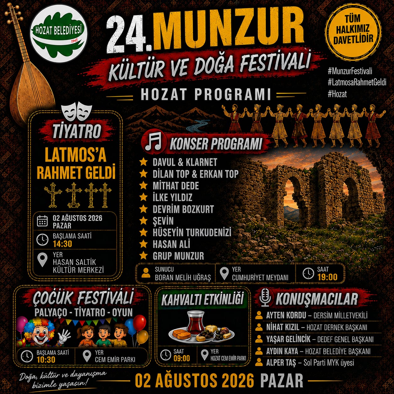 24. Munzur Kültür ve Doğa Festivali'nin Hozat Programı Açıklandı