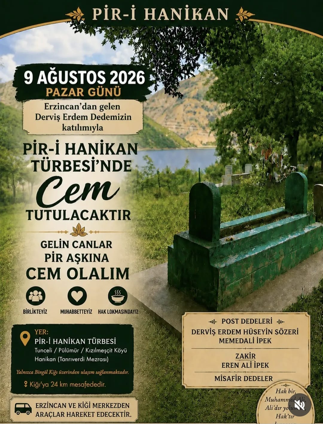 Pir-i Hanikan Türbesi'nde 9 Ağustos'ta Cem Tutulacak