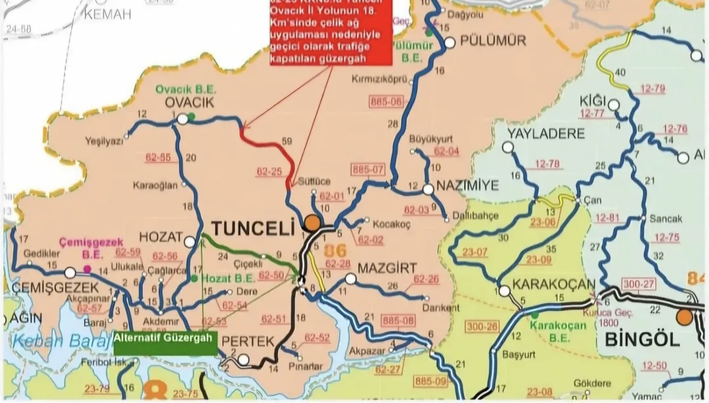 Tunceli-Ovacık yolunda çelik ağ çalışması: Yol trafiğe kapatılacak