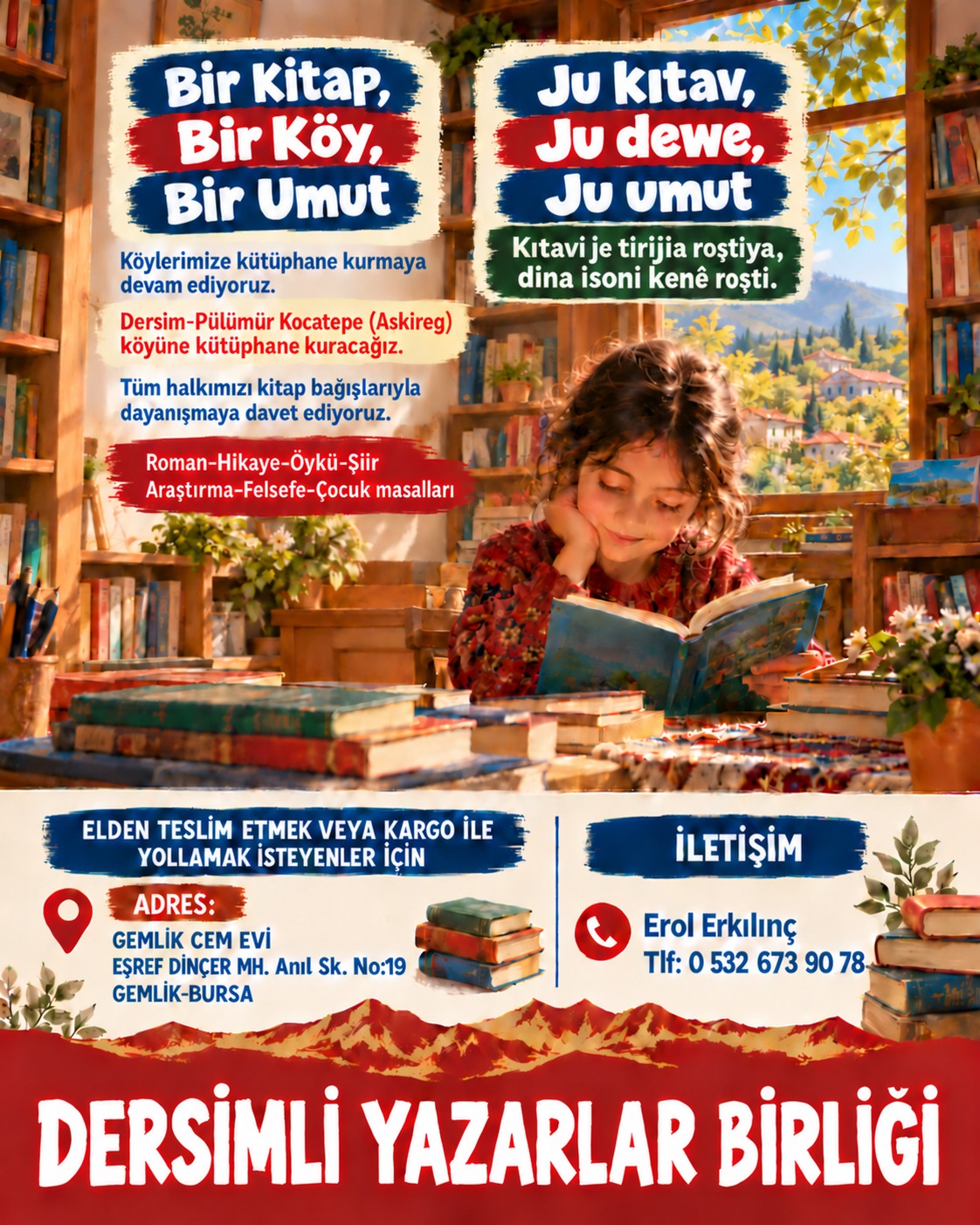 Pülümür Kocatepe Köyü’ne Kütüphane Kurulacak: Kitap Bağışı Çağrısı